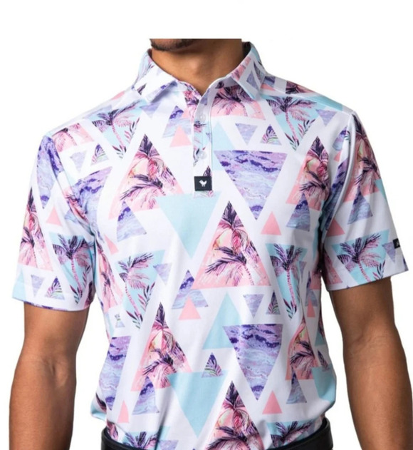 Bad Birdie Other - Bad Birdie Mens L PurpleGeometric Hawaiian Print ShortSleeve Golf Polo Shirt